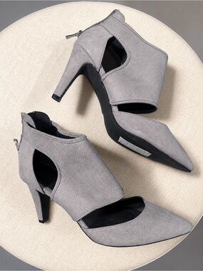 Women's Gray Cutout Pointed-Toe Heels with Back Zip